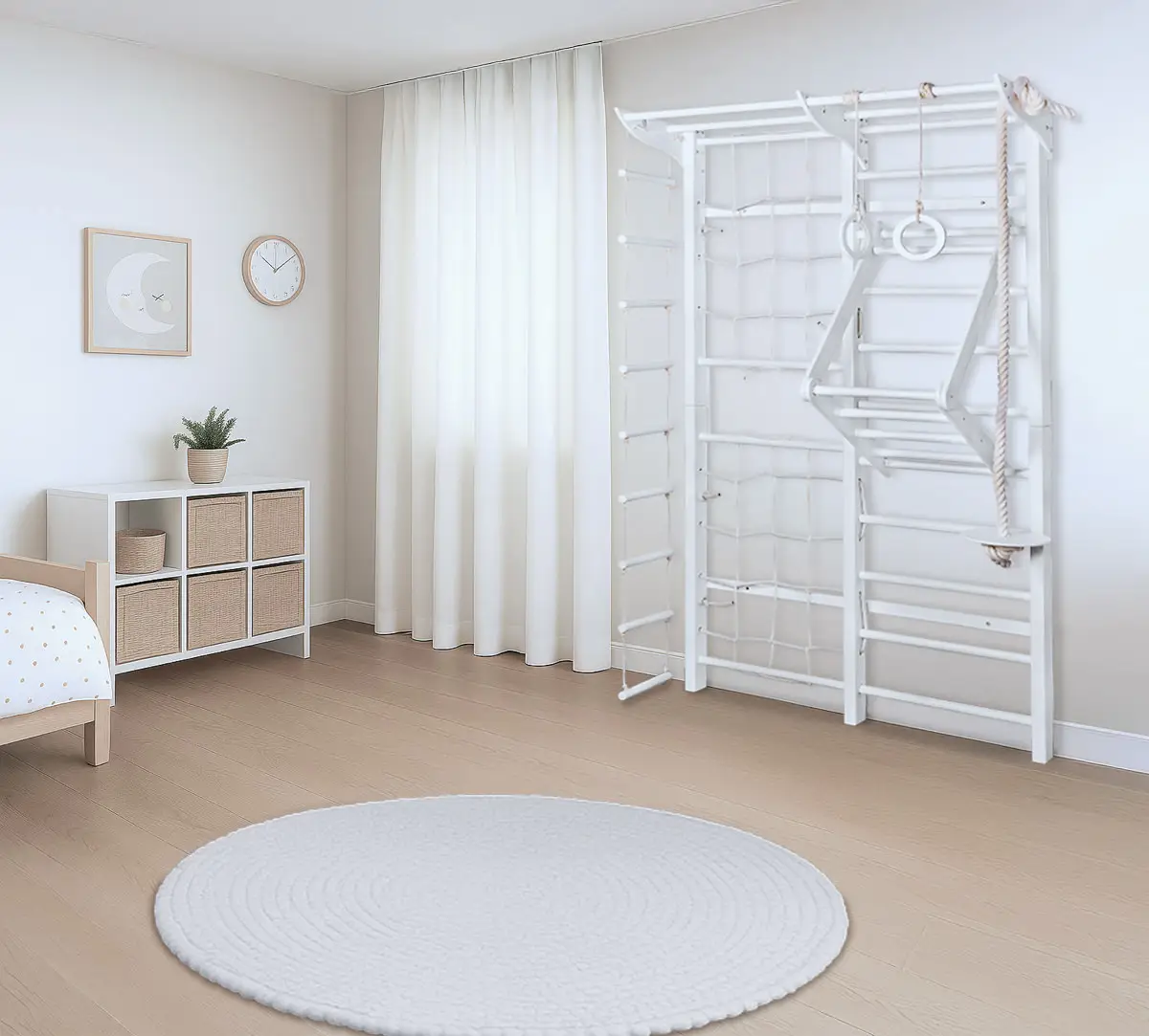 Kletterwand aus Holz für dein Kinderzimmer im schicken skandinavischen Stil